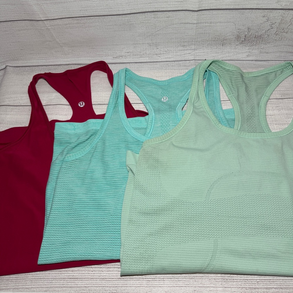 3x lululemon athletica Women's Racerback Tank Top - Red, Aqua, Mint